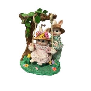 Vintage Easter bunny figurine- tree swing